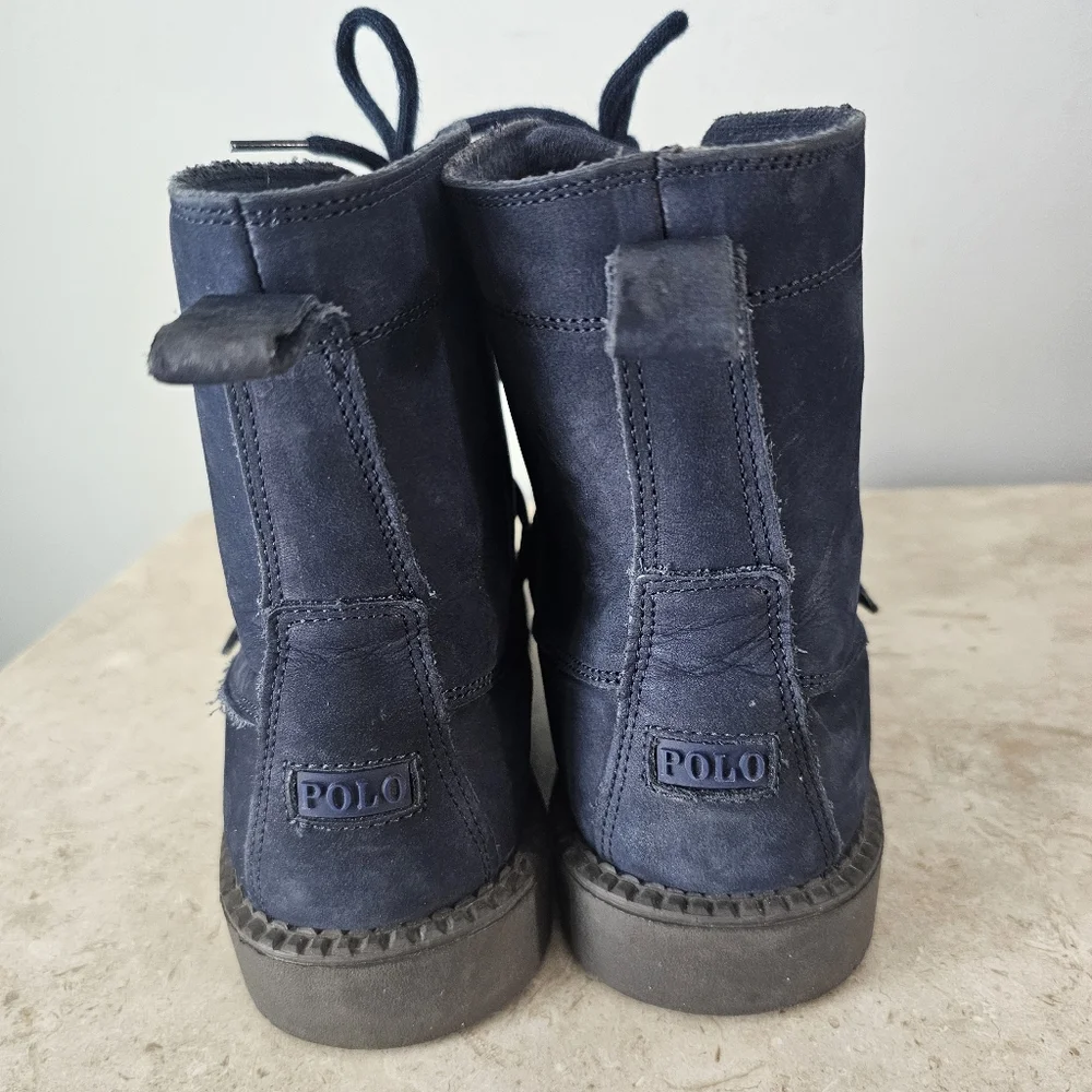 Polo Ralph Lauren Boots Youth Sz 7  Navy Suede Leather Bear Ranger Fits Womens 8